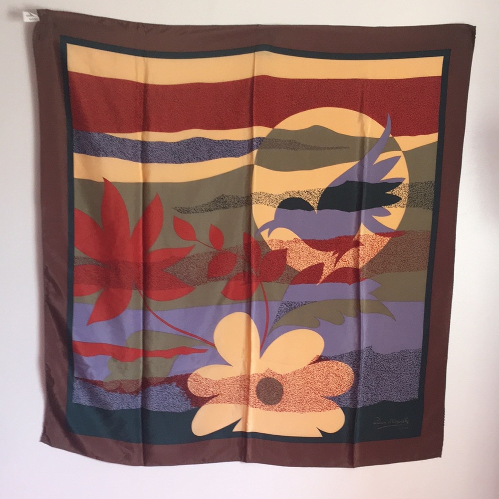 NEW Rémon d'Urville Creation Italian multi-color watermark silk square scarf